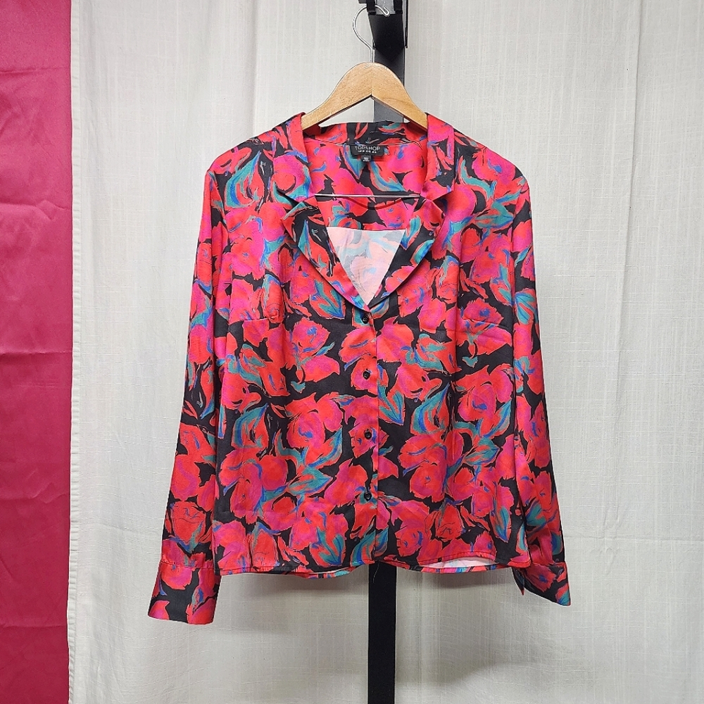 TopShop Abstract Floral Button Front Blouse